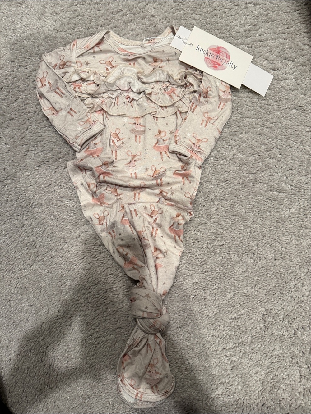 NWT- Rockin' Royalty Baby Knotted Gown - Pink Ballet Print- NB